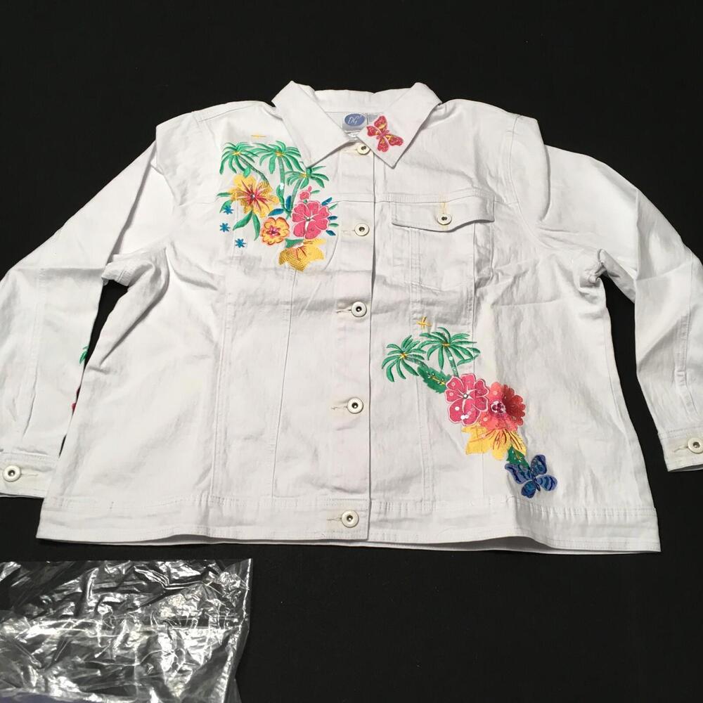 DG2 by Diane Gilman Floral Printed Lightweight Bomber Jacket floral white 2X